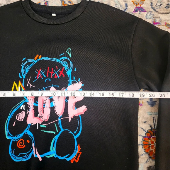 SHEIN Women's Black & Neon Bear Graphic LOVE Sweatshirt Pullover Top Shirt XS - Picture 10 of 16